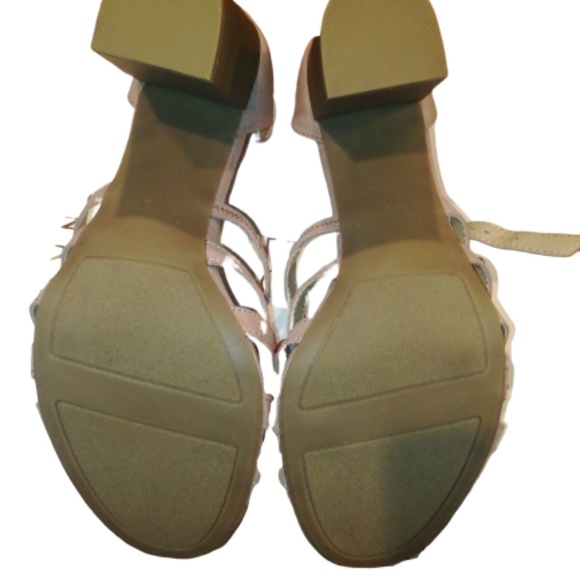 LC LAUREN CONRAD Sandals Block High Heels Strappy Faux-Suede Studded Mauve Pink - Picture 8 of 8